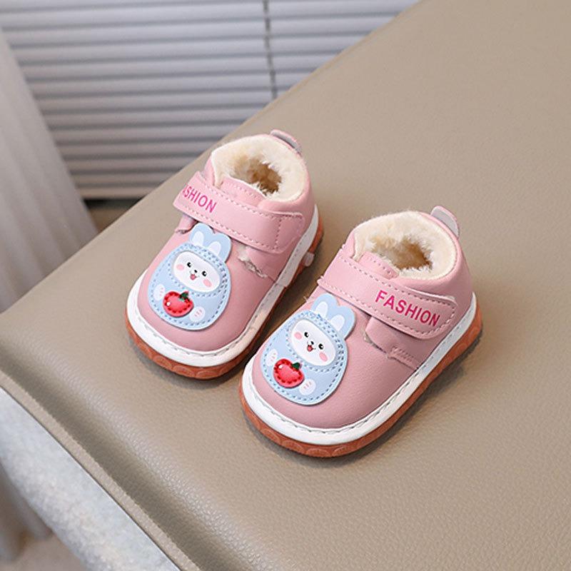 Infant Walking Shoes 0-1-2 Years Old, Boys and Girls Winter Squeaky Shoes, Fleece-Lined Thickened.