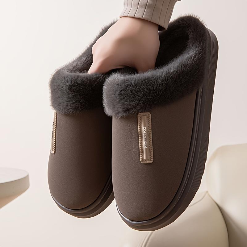 Simple Design Home Plush Warm Men's Slippers, and Wear-Resistant Thick-Soled Non-Slip Shoes, Unisex Autumn/Winter Indoor Plush-Lined Slippers