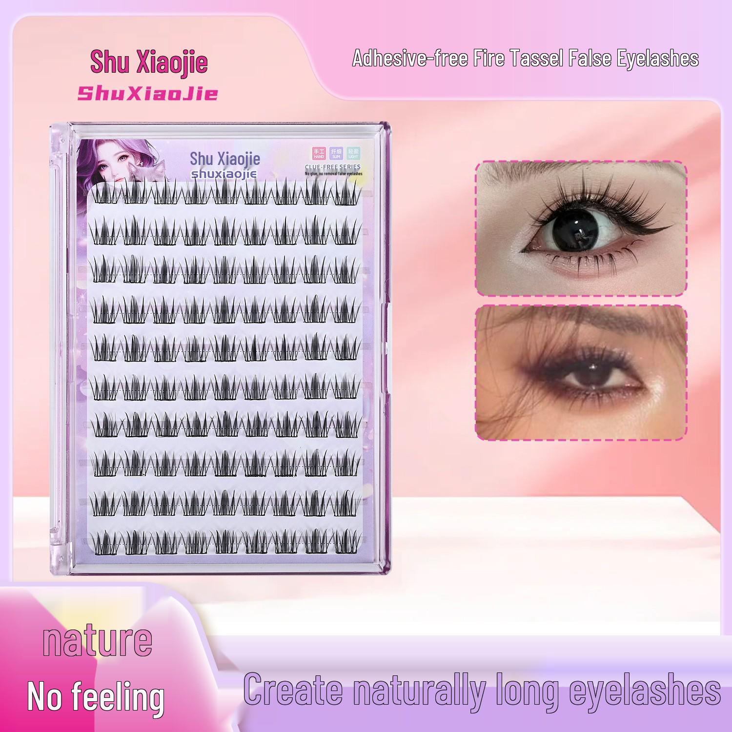Fire Tassel Glue-Free Removable Natural-Look False Eyelashes - Thick, Realistic, and Fluffy. /