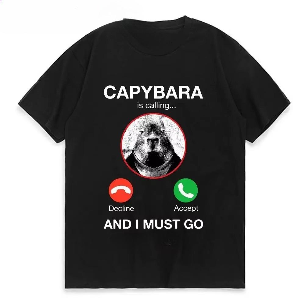 

Capybara Is Calling and I Must Go T Shirt Phone Graphic Tshirts Unisex Women Clothing Cotton Short graphic t shirts kawaii 4XL