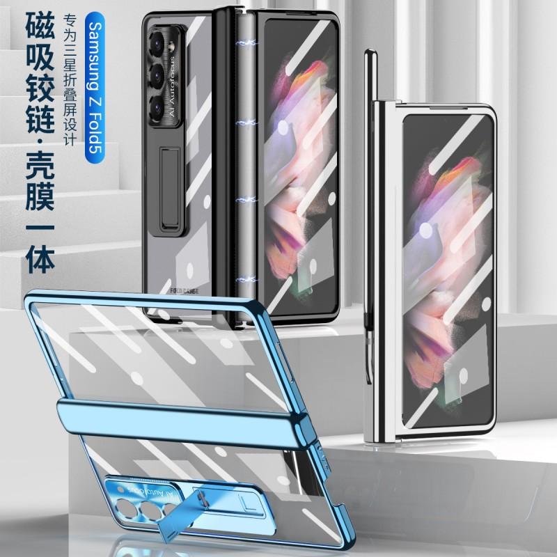 Galaxy Z Fold5 Protective Case With Magnetic Hinge Shockproof Transparent PCMetal Full Cover Foldable Phone