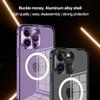 Aluminiumrahmen für kabelloses Laden, Aluminiumrahmen, magnetische Hülle für iPhone 15, 14, 13, 12 Pro Max, Objektivglas, schützende HD-transparente Rückwandplatine