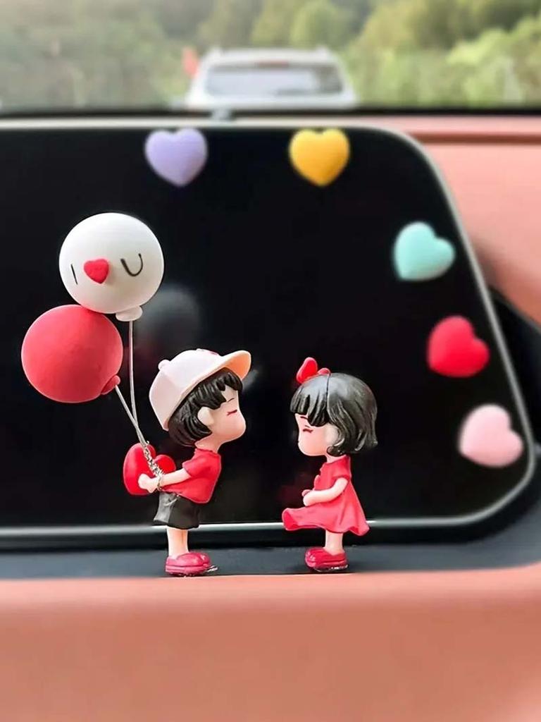 2Pc Cute Couple Car Ornaments for Girls - Suitable for Car Dashboard, Rearview Mirror & Desktop Decoration