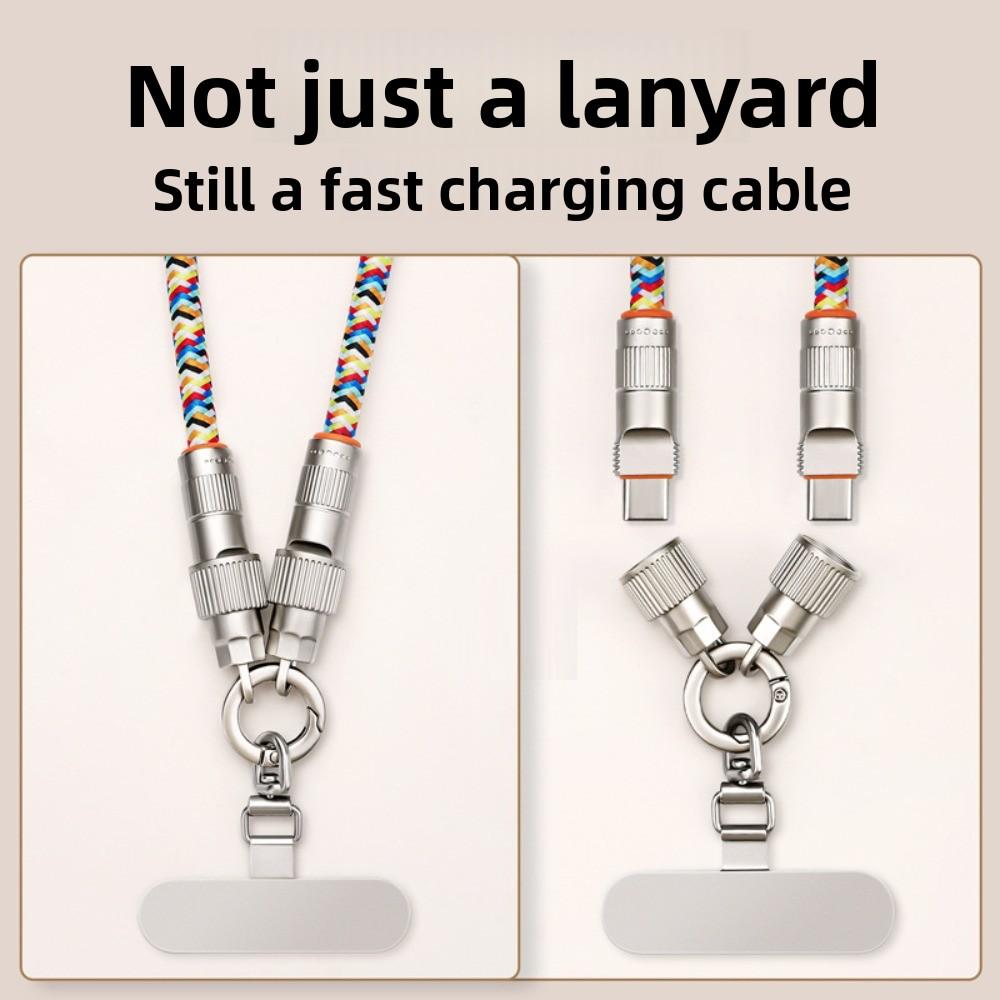Type C Data Cable Crossbody Mobile Phone Lanyard PD66W 2 In 1 Fast Charging Phone Strap Detachable Braided Phone Hanging Rope