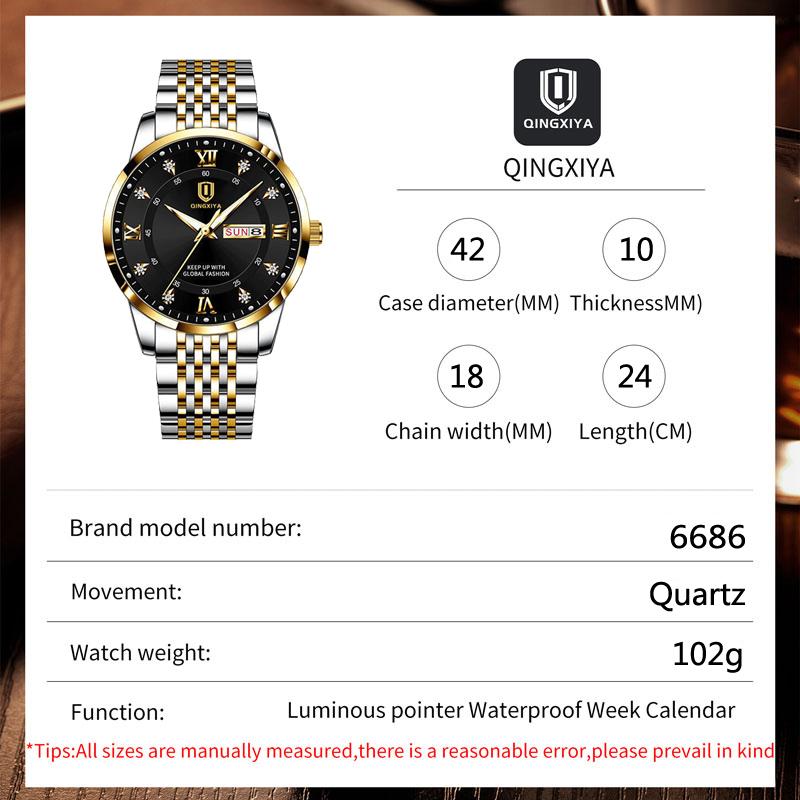 QINGXIYA Herren Business Casual Edelstahl Männer Quarz Armbanduhren Männlich Uhr Wasserdichte Uhr Mann Mode Relogio Masculino