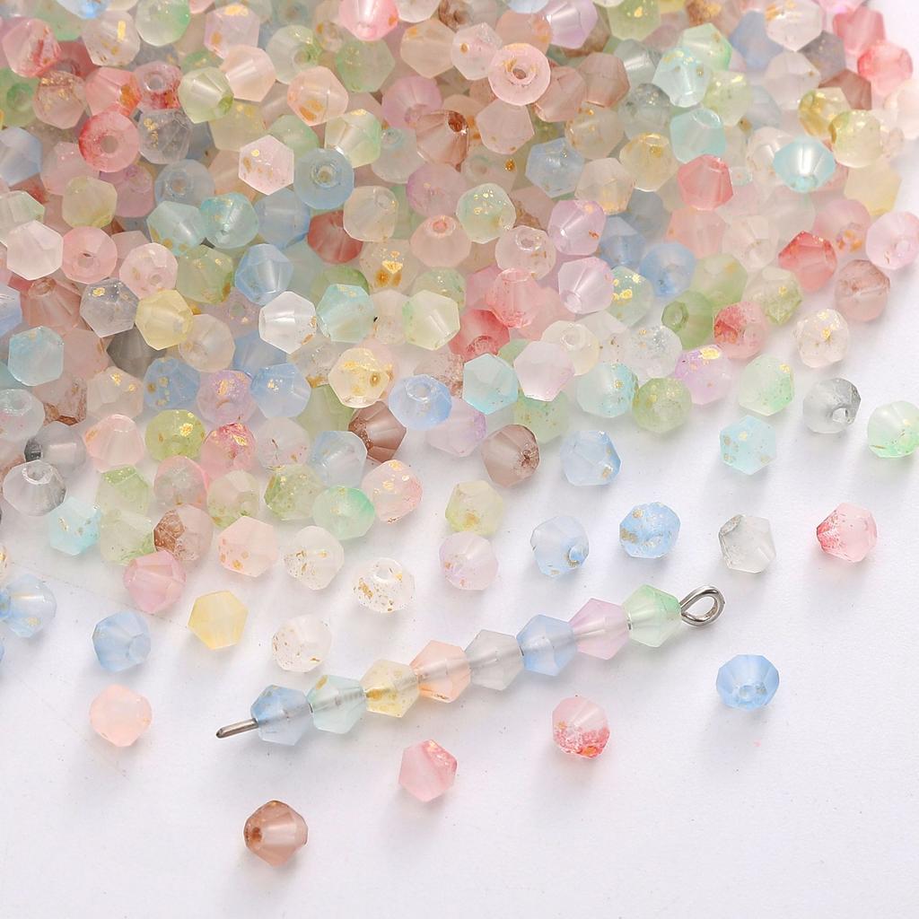 4mm Double Pointed Faceted Frosted Glass Beads DIY Handmade Creative Beading Loose Beads Bracelet Cell Phone Chain Accessories Lovely Colour