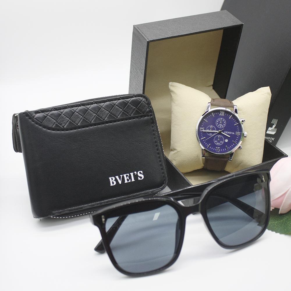 4pcs Set Sunglasses Man Slim Wallet Men Polarized Sunglasses Original Classic Bracelet Includ Box for Holiday Gift Student