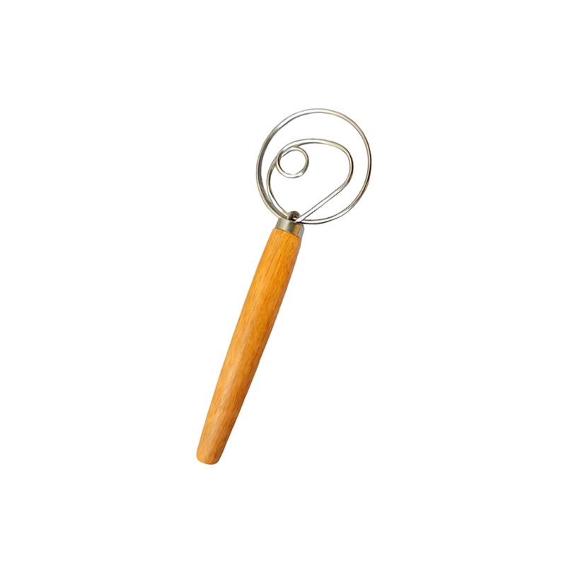 Oak Handle Stainless Steel Whisk: Single/Double Ring for Flour, Eggs, and Mixing.