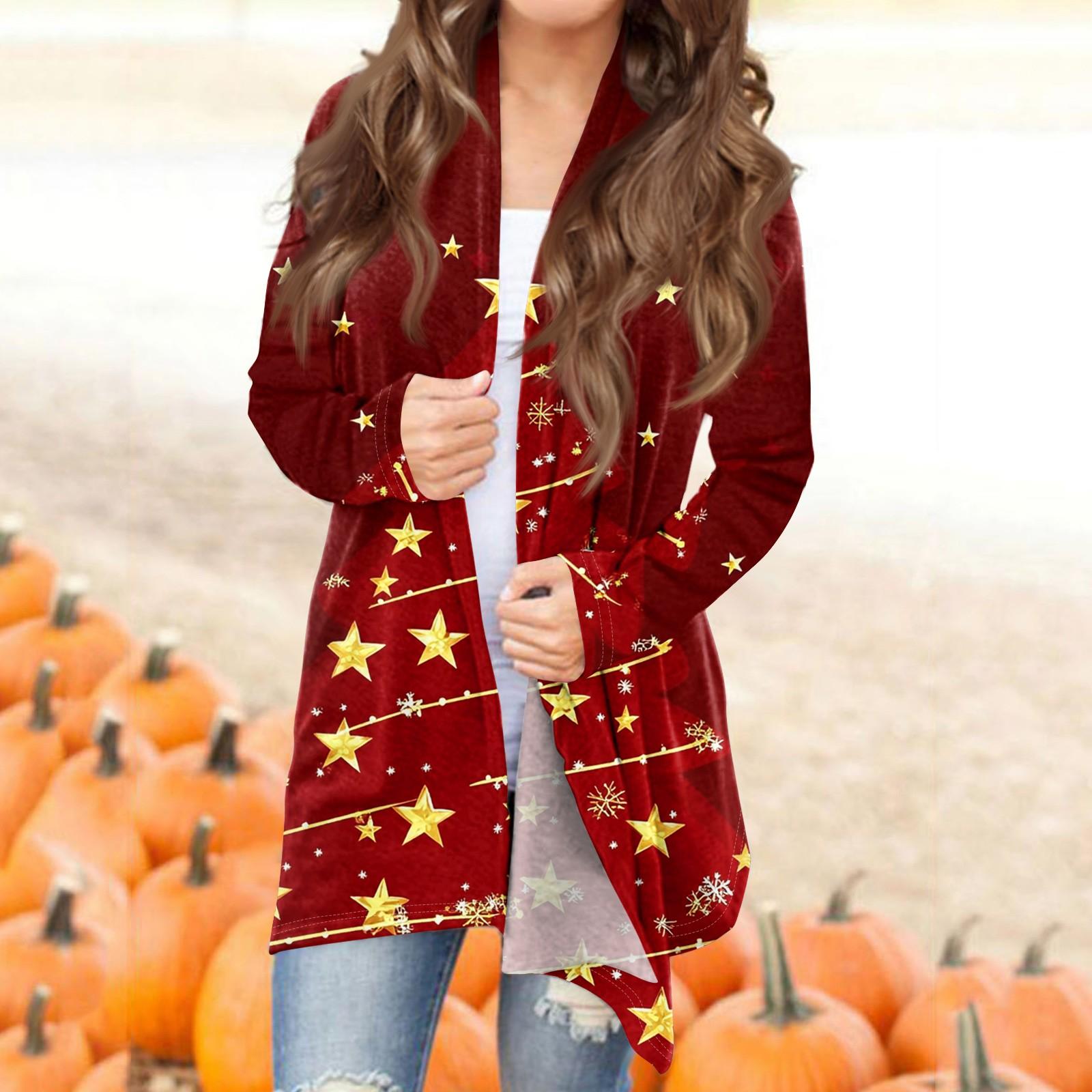 

Женская модная повседневная куртка-кардиган средней длины с принтом, пальто M винный