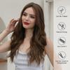 LOUIS FERRE Long Wavy 13*4 Lace Front Synthetic Wigs for Women Dark Brown Middle Part Wigs Daily Cosplay Heat Resistant Hair