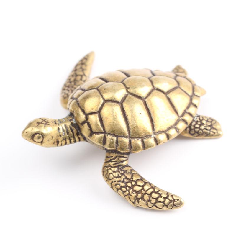 Brass Turtle Statue Desktop Ornaments Vintage Copper Tortoise Miniatures Figurines Toy Model Home Decorations Accessories