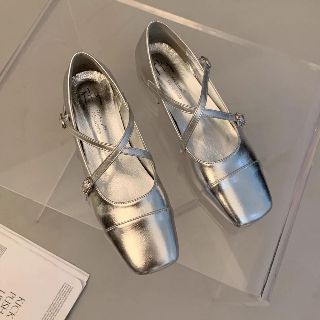 French Dress High Heels Fairy Thick Heel Mary Jane Shoes 2025 Summer New Silver Ballet Thick Heel Shoes