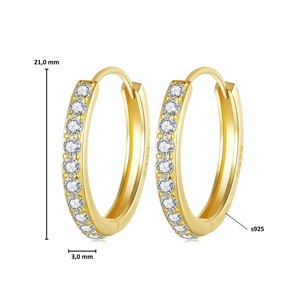Gold-plated Classic Hoop Earrings with Crystals and Silver Clasps, Size L