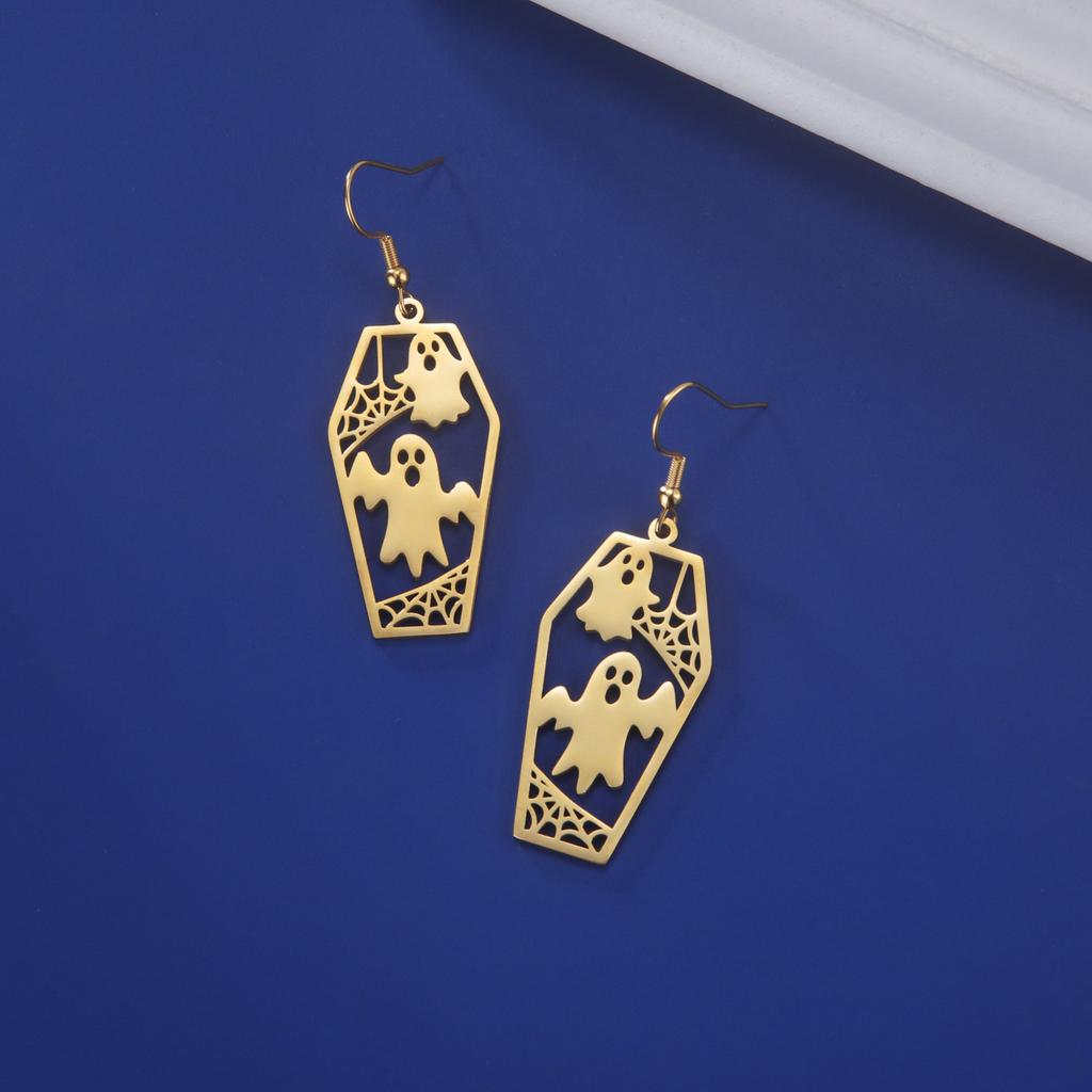Lucktune Gothic Bat Ghost Drop Earrings Stainless Steel Halloween Earrings For Women Gold Color Jewelry Party Gifts Wholesale