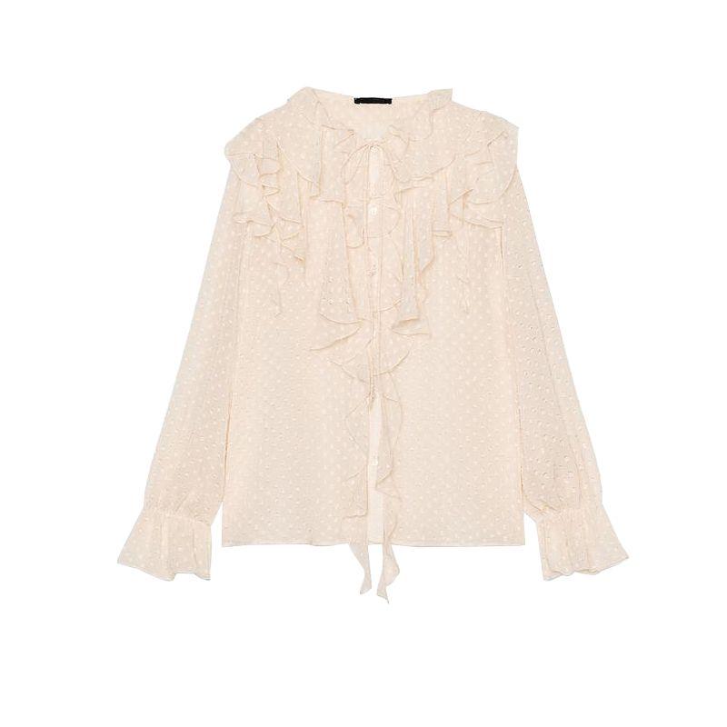 Spring New Women's Clothing Minimalist Round Neck Laminated Decoration French Tulle Long Sleeve Shirt Top 2275713
