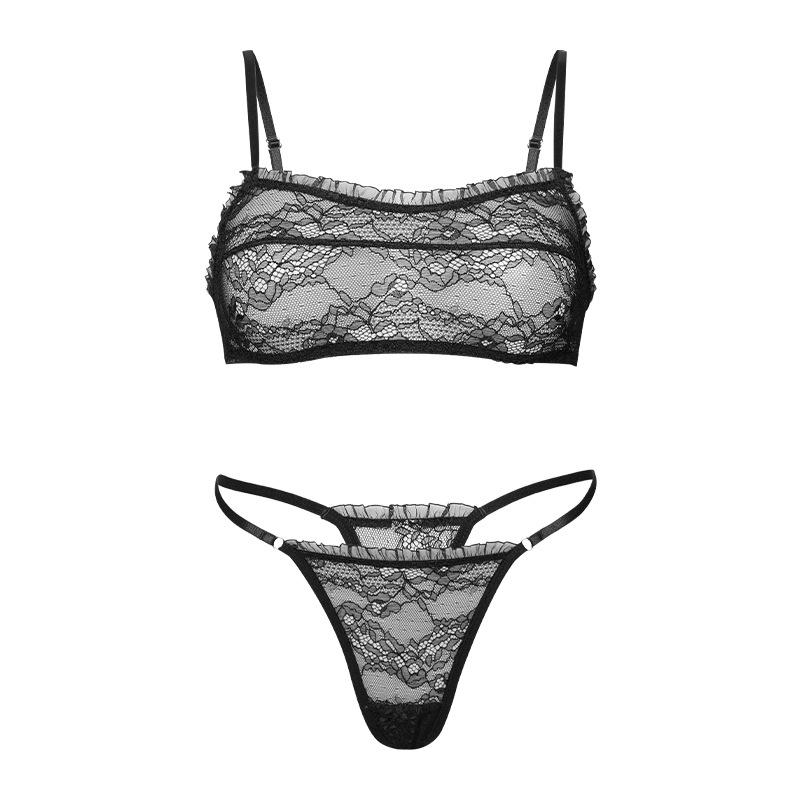 French lace T-word underwear for women, large size upper support gathers sexy women s bra without steel ring S чёрный