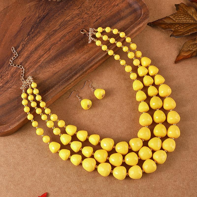 Dreilagiges Halsketten Schmuckset Party Hochzeit Bib Perlen Halskette Ohrringe Für Frauen Choker Afrikanische Halskette Ohrring Sets