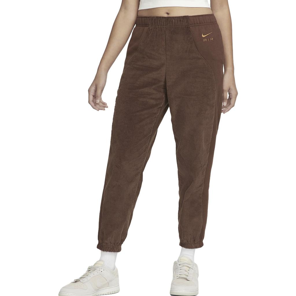 Nike Solid High-Waisted Corduroy Knit Sports Pants Women Pants Brown DQ6927-259