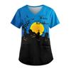 Women's Fashion V-Neck Short Sleeve With Pocket Halloween Printed T-Shirt Top