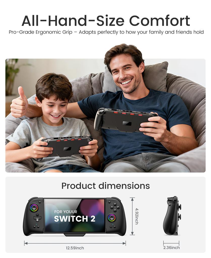 Switch 2 Controller with RGB Handheld Grip Controller Macro Gyro 1000mAh High Not compatible with Switch Lights, Programmable, Mode, Function,