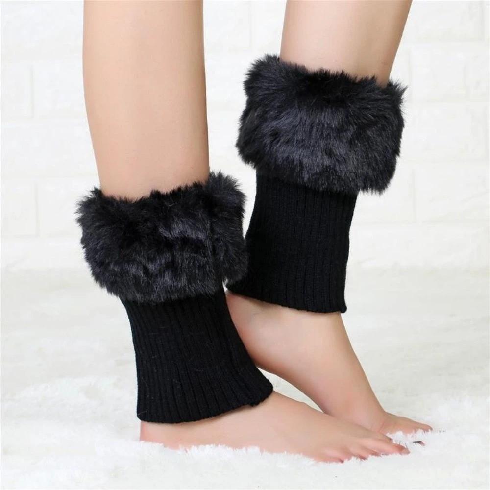 Solid Color Faux Fur Leg Warmers Thick Warm Foot Sleeve Y2k Style Fuzzy Foot Covers Boot Toppers