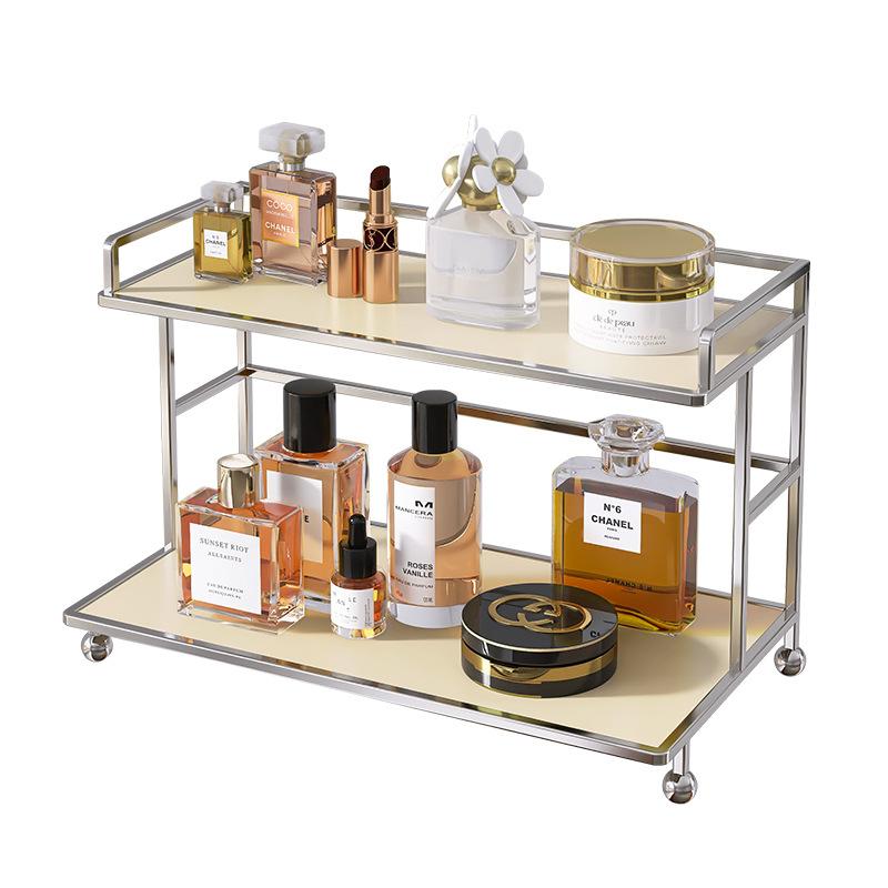 2Layer Acrylic Cosmetic Organizer Bathroom Vanity Storage Shelf Transparent Makeup Display Countertop Shelf Desktop Bathroom Decor Space Saving Decor