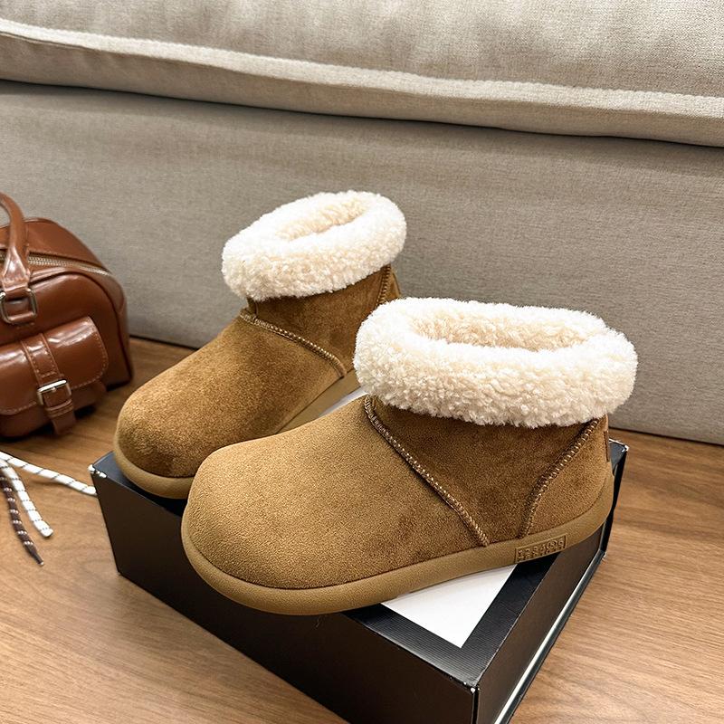 

Универсальные зимние ботинки женские на платформе с большой головой короткие ботинки 2025 новые бархатные хлопковые туфли матовая кожа туфли-хлебцы 40 верблюд