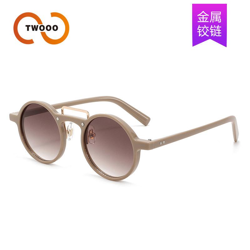 Two circles, fashionable small round frame, retro sweet and cool sunglasses, European and American design sense, double beam trendy sunglasses T