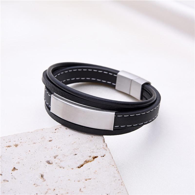 

Luxury Bracelets for Men Women Stainless Steel Multi-Layer Leather Rope Wrap Couples Bangles Fashion Charm Jewelry Gift 21cm