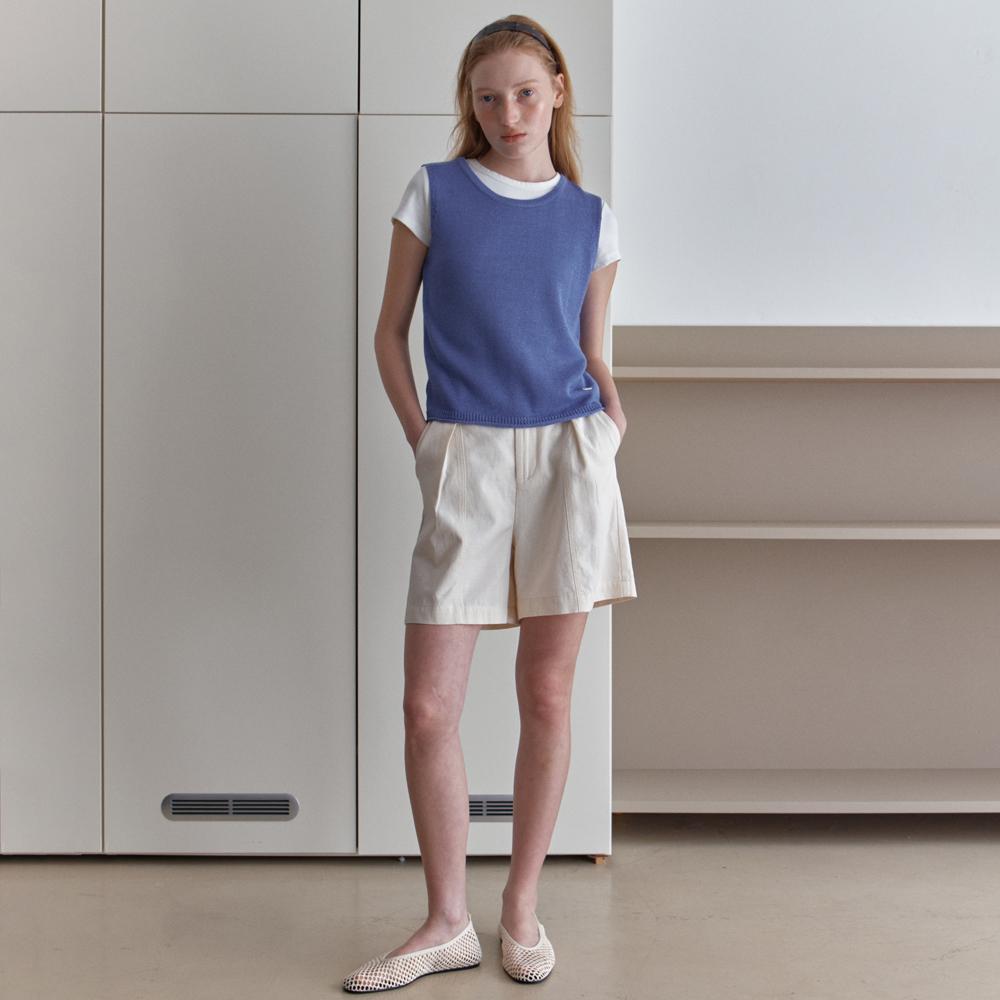 Elssibeui Diagonal Buttons Sleeveless Knit_Blue