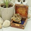 Brass Sundial Compass with Wooden Box Style Engraved  Nautical Compass for Him, Explorer, or Retirement Gift