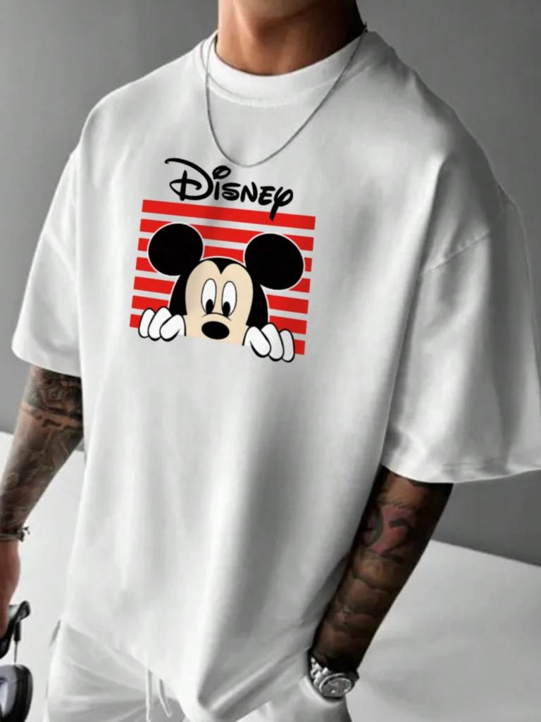 Disney Mickey Mouse Cartoon Print Short Sleeve Casual T-Shirt For Men Summer Fashion Hip Hop Streetwear Unisex Couples Clothing