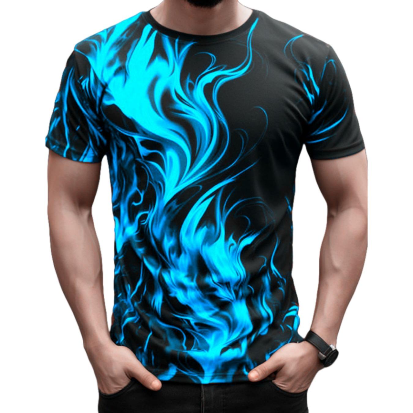 

Модные мужские футболки Модные футболки с рисунком пламени Высококачественная футболка с коротким рукавом и круглым вырезом Футболка с 3D-принтом Мужские летние топы XS
