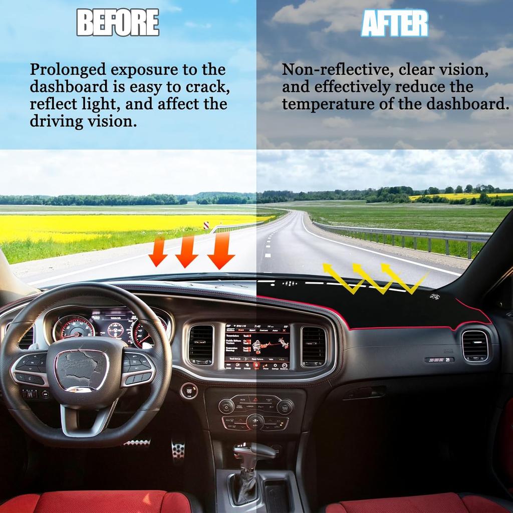 Fit for Dodge Charger 2011-2023 Accessories (Without HUD) Dash Cover Custom Dashboard Cover Mat Non-Slip Pad Sunshield Cover Center Console Protector