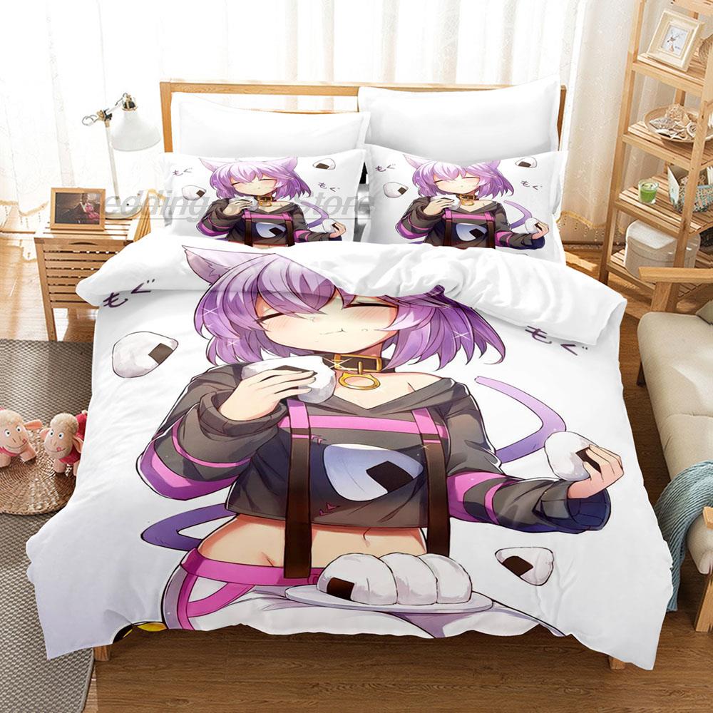 Hololive Neko Mata Okayu Bedding Set Single Twin Full Queen King Size Bed Set Aldult Kid Bedroom Duvetcover Sets 3D Anime