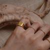 Trendy Retro Square Ring: Exaggerated Minimalist Design for Women, Copper Plated with Real Gold