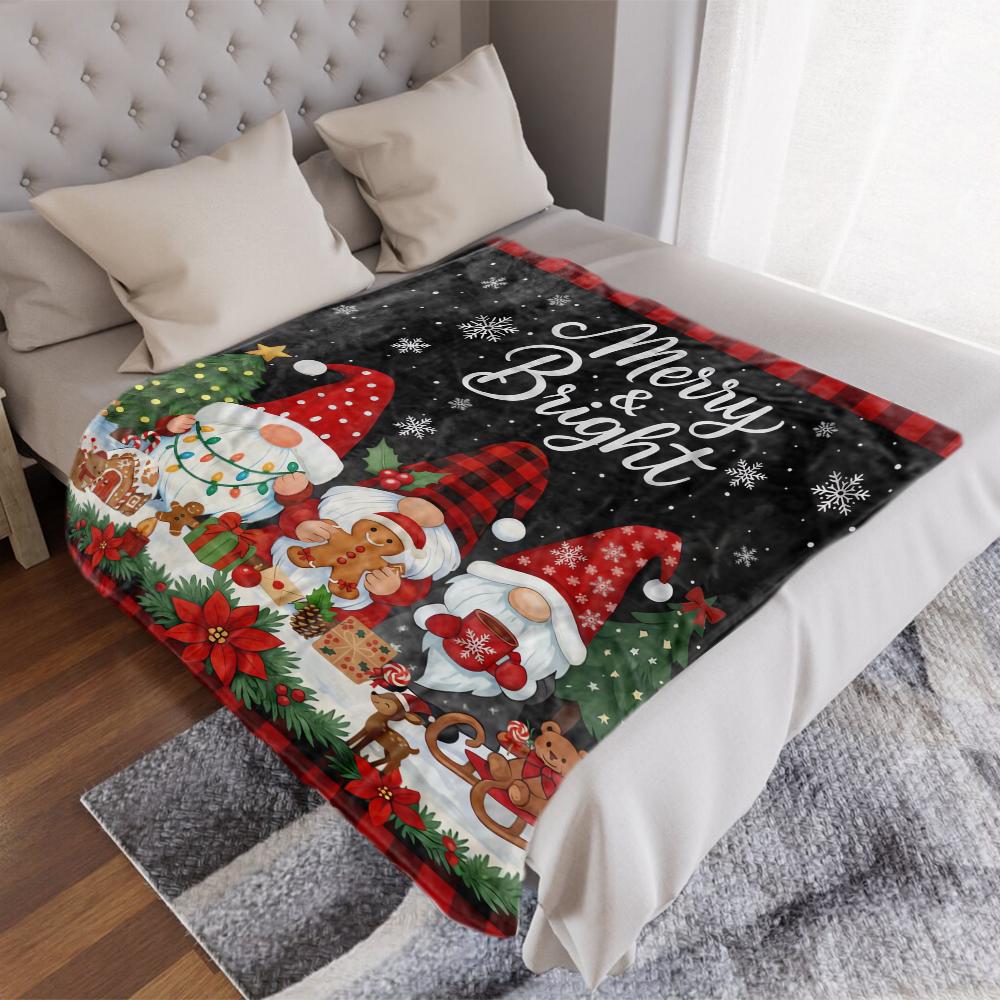 Gnome Christmas Decorative Throw Blanket,Flannel Winter Blankets for Couch Sofa, Holiday Home Decor, Xmas Festival Gifts