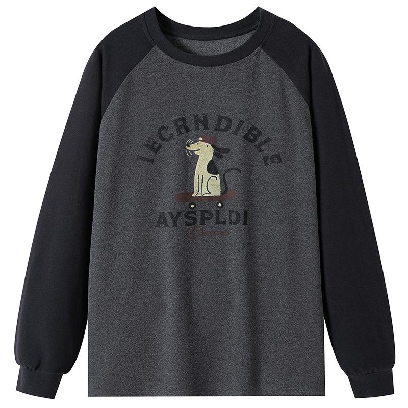 

Women s Long Sleeve Cotton Cocoon T-shirt with Cute Puppy Print – Trendy Medium-Length Inner Layer for Spring/Autumn 2026 One Size серый