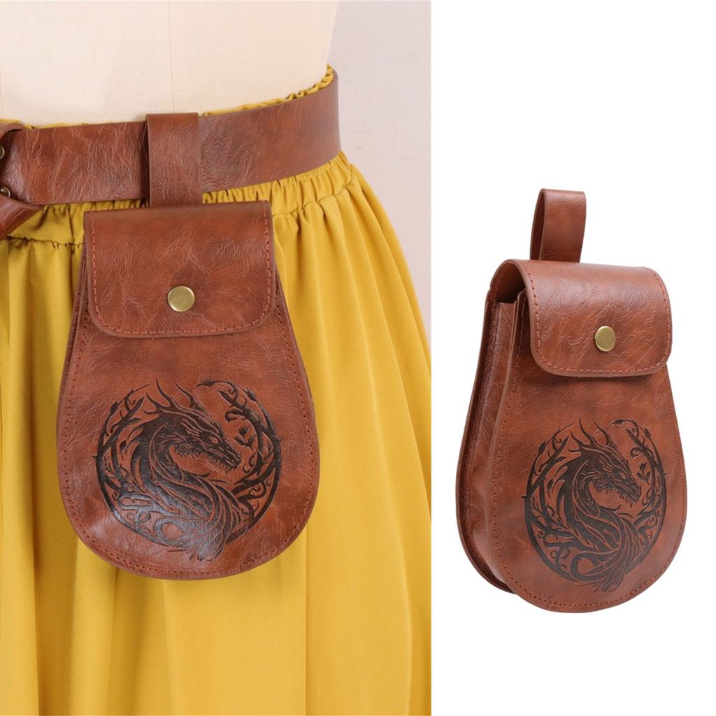 Medieval Belt Bag With Adjustable Strap For Coins Keys Essential PU Leather Waist Bag Unisex Cosplay Costume Accessory