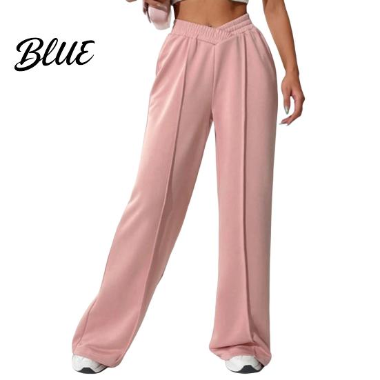 Wide-leg Bottoms Women Pants V-Shaped Elastic High Waist Straight Wide Leg Lounge Trousers Long Solid Color Loose Fit Sweatpants Daily Wear