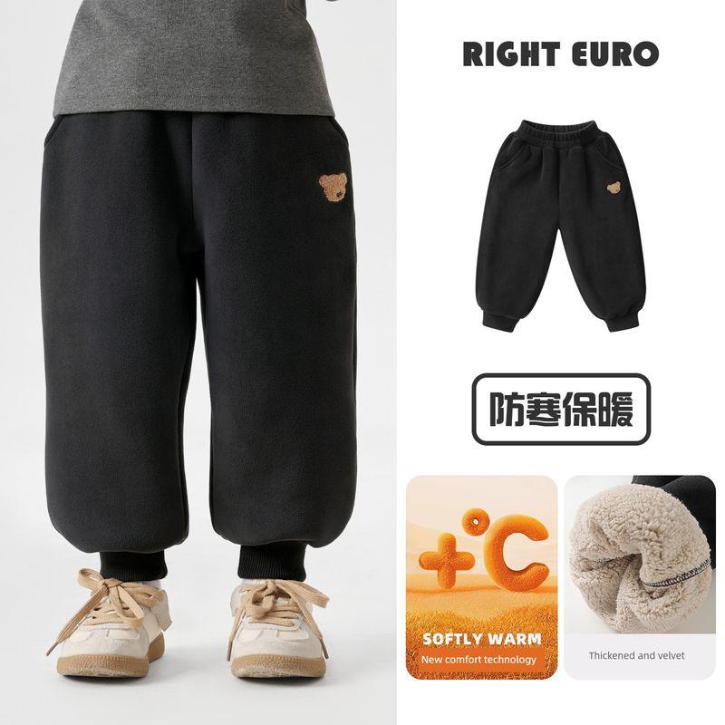 Right European Style Boys  Fleece Pants 2025 Winter New Style Fleece-Lined Warm Long Pants Children s Clothing Baby Sweatpants Black 100cm
