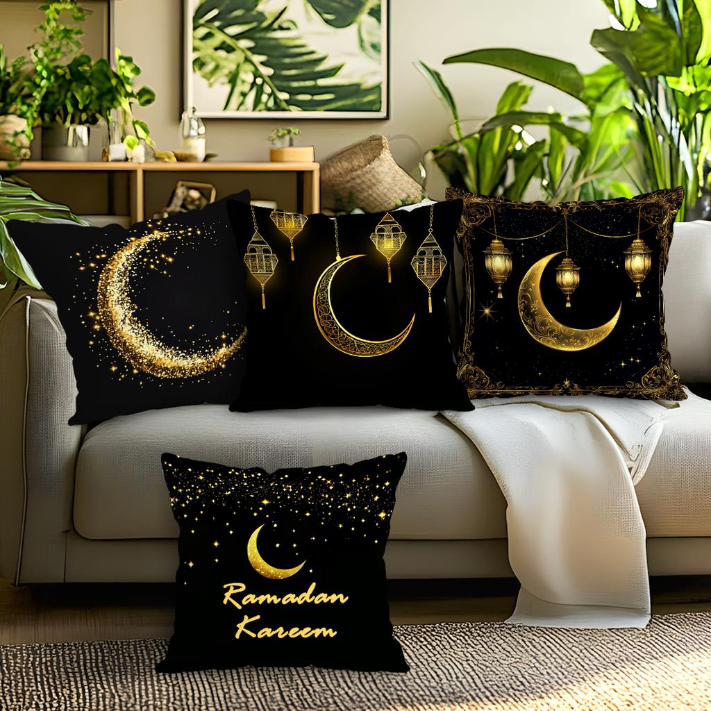Black And Gold Ramadan Festival Pillowcase Bedroom Sofa Cushion Cover 100% Polyester Living Room Cushion Pillowcase Home Decor