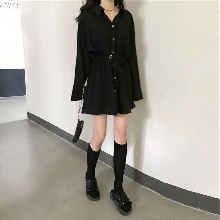 Women's Hepburn-Style Slimming Black Dress - Long-Sleeve Temperate Design for Autumn 2025