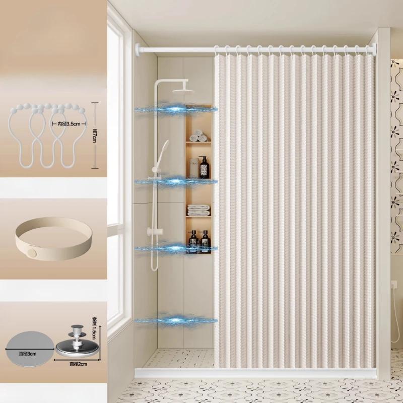 Unsichtbarer Badezimmer Klapp-Duschvorhang Ohne Bohren Plane Toiletten-Trennwand Bad Dusche Trocken- und Nass-Trennung Ohne Stange