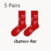 5 Pairs of Female Spring and Autumn Love Embroidery New Year Red Stockings