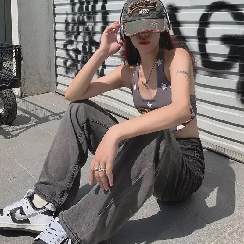 Women's High-Waisted Black Gradient Wide-Leg Jeans (2024 Summer Collection)