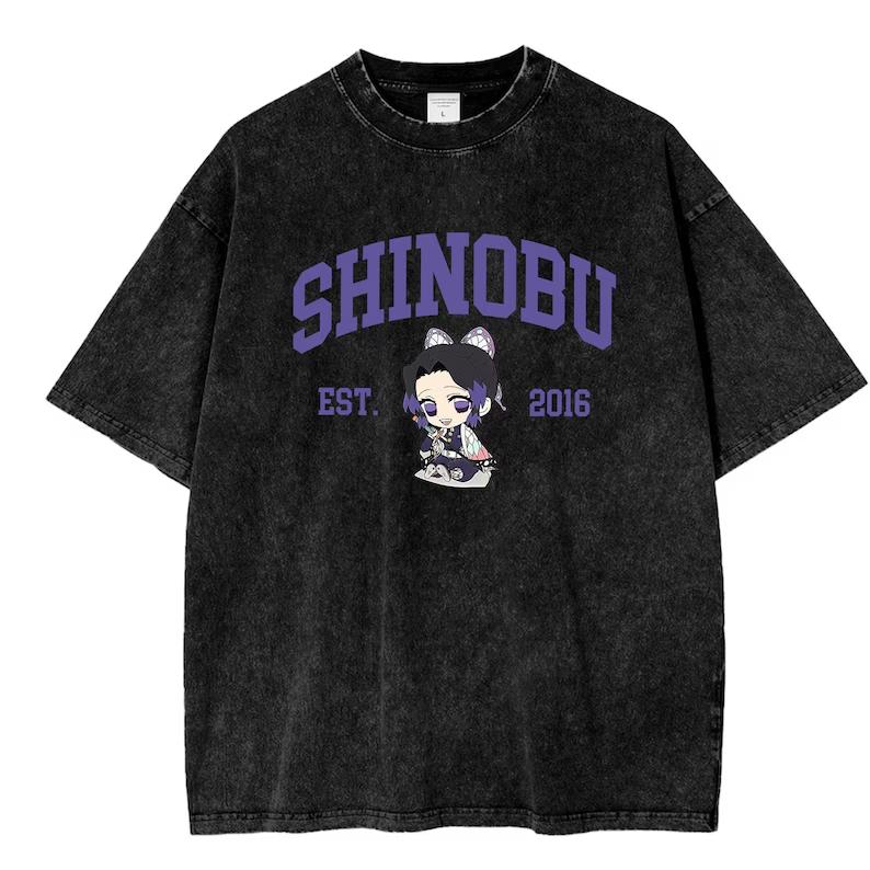 

Anime Demon Slayer Kochou Shinobu Graphic T Shirt Men Women Washed Cotton Tshirts Vintage Oversized Clothing Harajuku T-shirt S чёрный