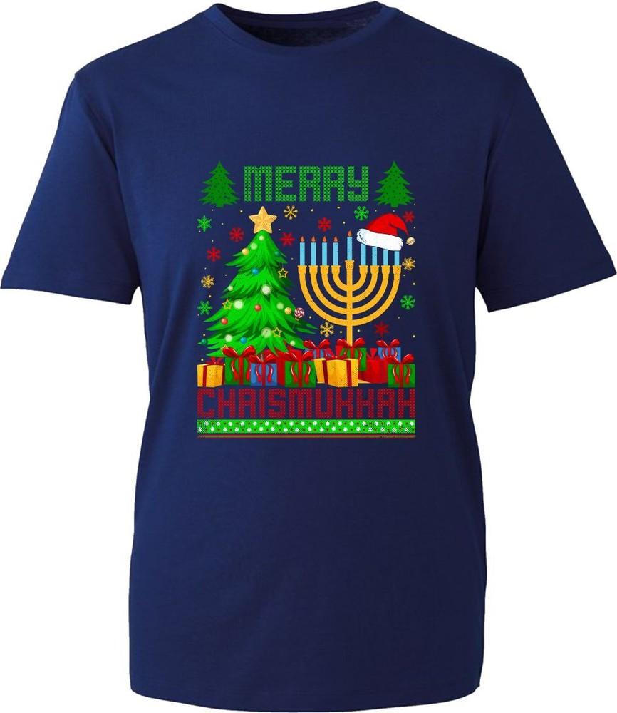 Merry Christmas TShirt Merry Chrismukkah Ugly Xmas Hanukkah Jewish Holiday Top S