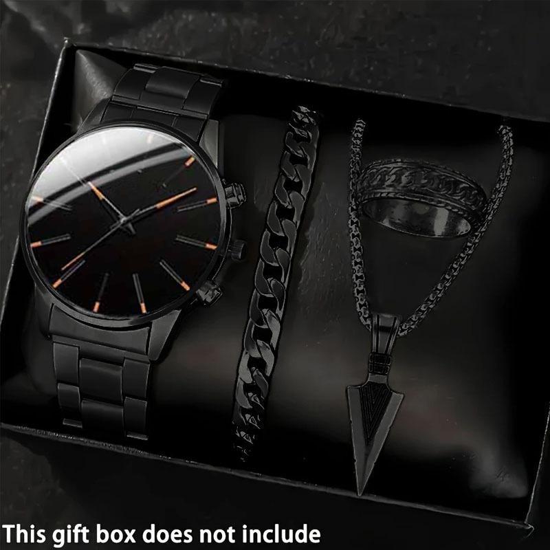 1 Set Fashionable Business Men'S Watch Necklace Ring Stylish Men'S Quartz Watch Christmas Halloween Gift