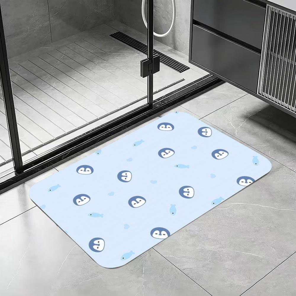 Anime P-penguin Floor Mat Diatomite Bath Mat, Quick Dry Absorbent Non-Slip Door Mat